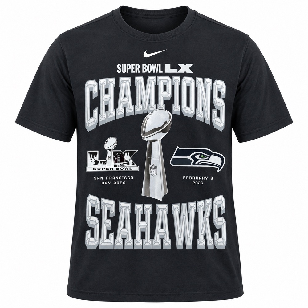 Nike Mens Seattle Seahawks Super Bowl LX Champions T-Shirt Black Medium NEW